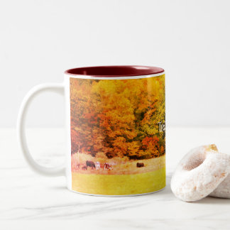 Taza Bicolor Otoño deja el arte de la naturaleza del campo de v