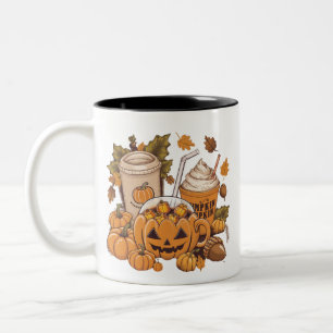 Taza Bicolor Otoño Familia Halloween Día de Acción de Gracias L