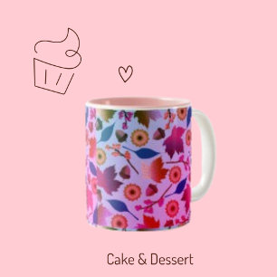 Taza Bicolor Otoño hojas rosadas y rojas, patrón de hojas de fl