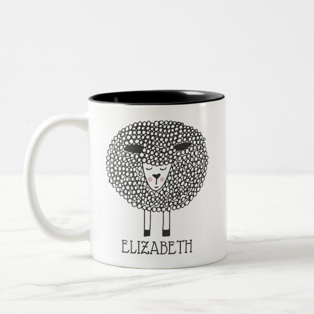 Taza Bicolor Oveja Doodle personalizada (Izquierda)