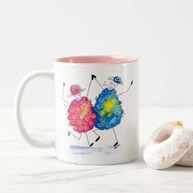 Taza Bicolor Ovejas bailando caprichosamente (Con donut)