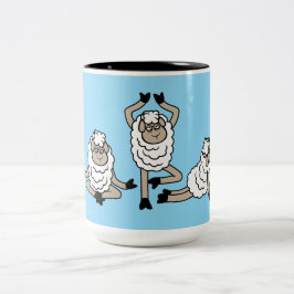 Taza Bicolor Ovejas Tres Posturas de Yoga y Meditación Cansadas