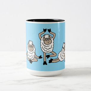 Taza Bicolor Ovejas Tres Posturas de Yoga y Meditación Cansadas