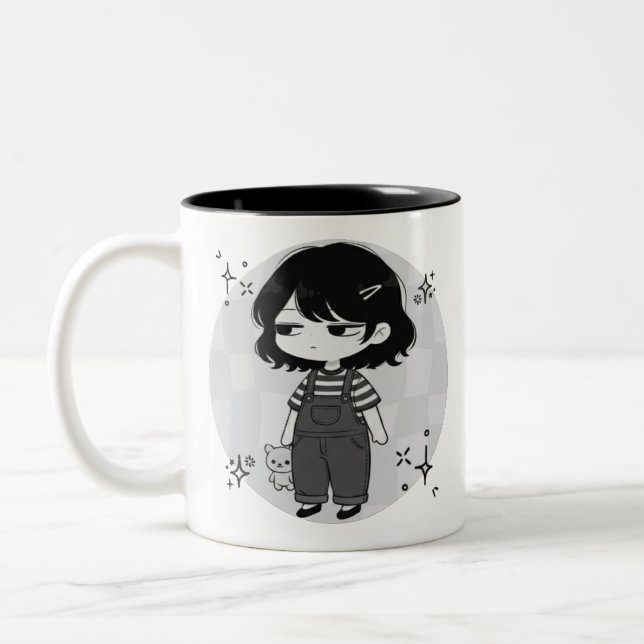 Taza Bicolor Over It Round Aesthetic Chibi Girl Illustration (Izquierda)