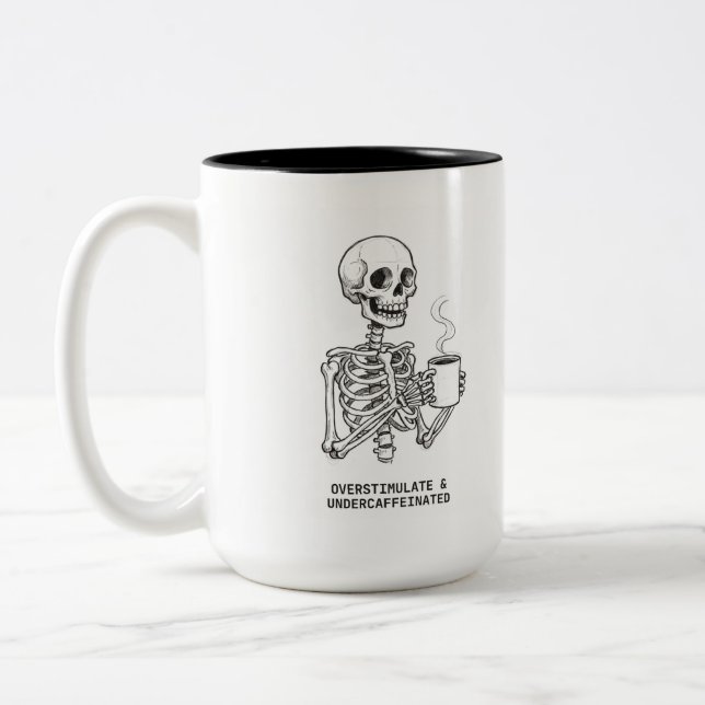 TAZA BICOLOR OVERSTIMULATED & UNDERCAFFEINATED COFFEE MUG (Izquierda)