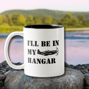 Taza Bicolor P-51 Avión Mustang y yo estaremos en mi hangar Fun