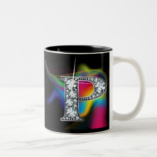 Taza Bicolor "P" Sonda de diamantes en barro arco iris