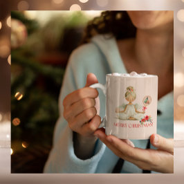 Taza Bicolor Padel Christmas Mug – Holiday Padel Angel in Taupe