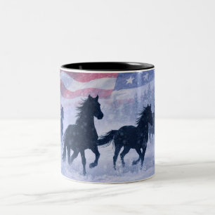 Taza Bicolor País Hermoso Caballos Salvajes Del Oeste Bandera