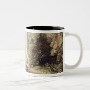 Taza Bicolor Paisaje con una iglesia, cabaña, aldeanos y