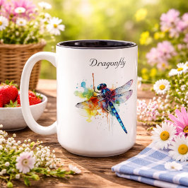 Taza Bicolor Paisaje de Ensueño de Libélula, personalizado