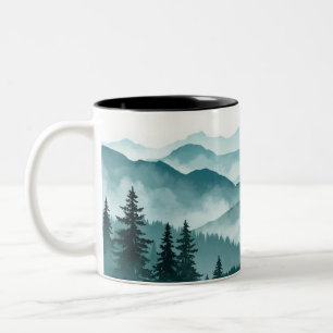 Taza Bicolor Paisaje del bosque de las montañas Misty