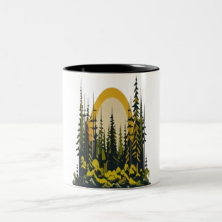 Taza Bicolor Paisaje natural minimalista Árboles Montañosos