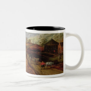 Taza Bicolor Paisaje rural con un granjero que frena los