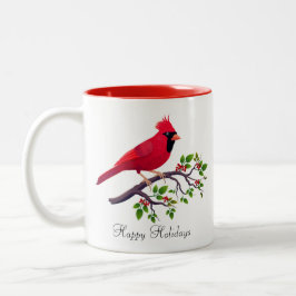 Taza Bicolor Pájaro Cardinal Rojo en Rama de Árbol Café de Dos 