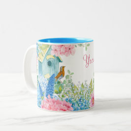 Taza Bicolor Pájaro de flores rosa azul