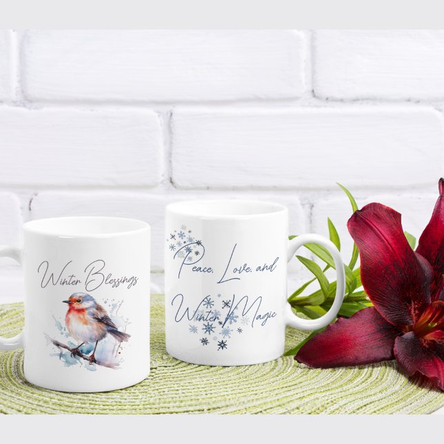 Taza Bicolor Pájaro dulce "Winter Magic" acuarela (Subido por el creador)
