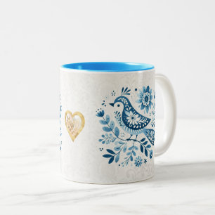 Taza Bicolor Pájaro Escandinavo Azul