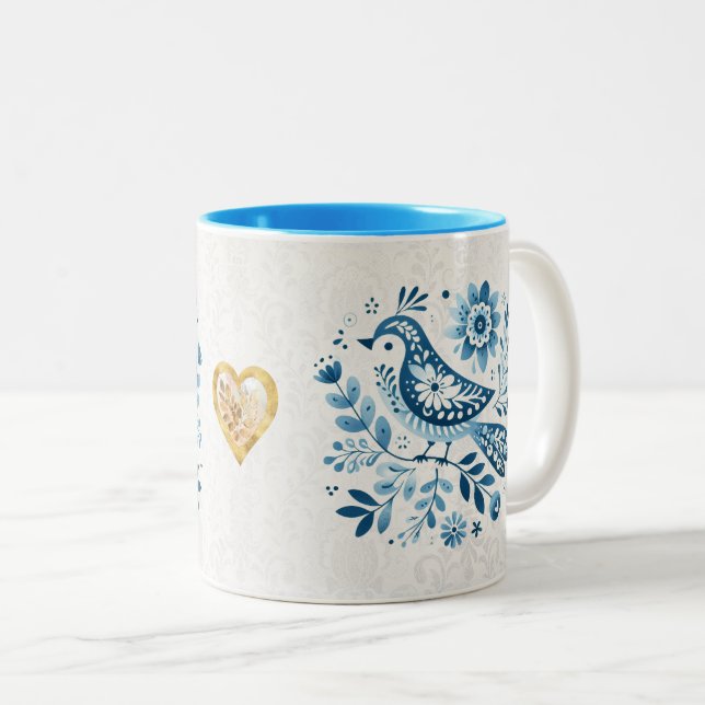 Taza Bicolor Pájaro Escandinavo Azul (Anverso derecho)