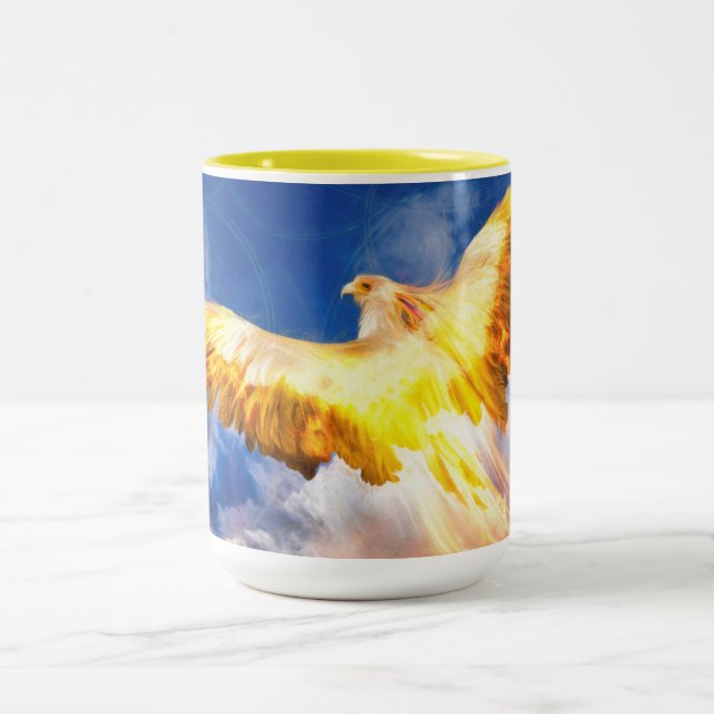 Taza Bicolor Pájaro Fénix "PONGA EL PIE POR ENCIMA DE SUS PROBL (Centro)