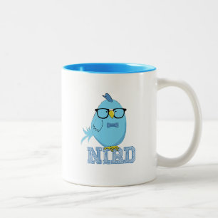 Taza Bicolor Pájaro Friki Lindo Pájaro Azul con Gafas 