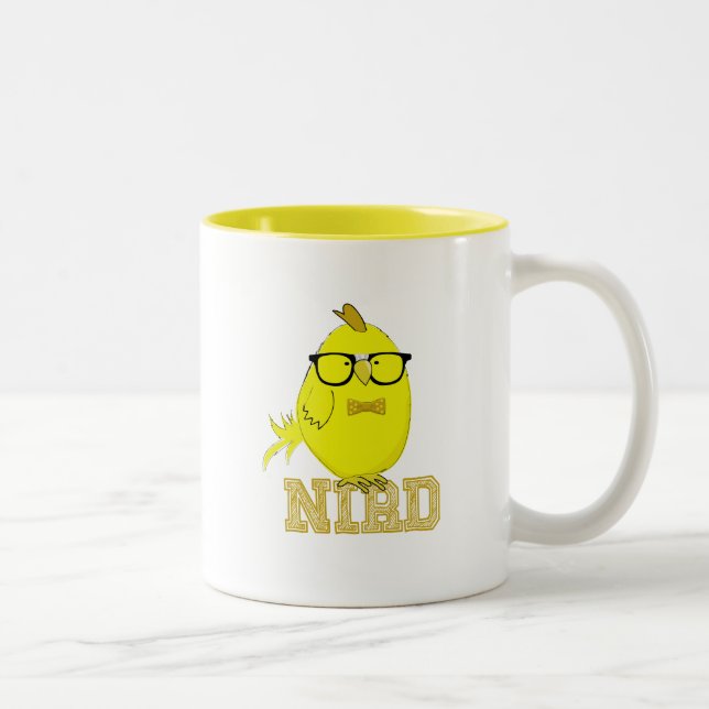 Taza Bicolor Pájaro Nerd Amarillo Lindo (Derecha)