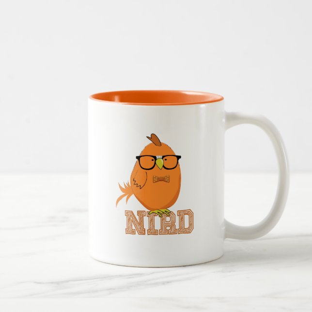 Taza Bicolor Pájaro Nerd Naranja Adorable (Derecha)