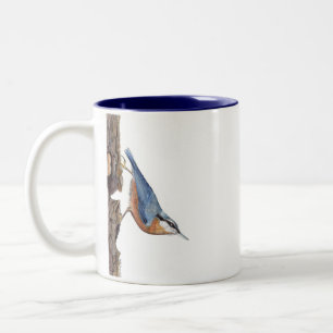 Taza Bicolor Pájaro nuthatch maderero (Sitta Europaea) Mug