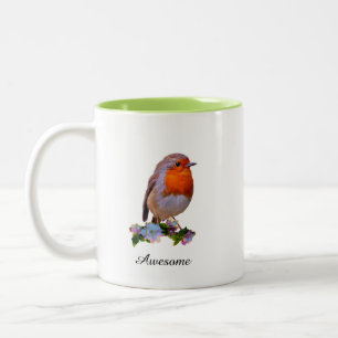 Taza Bicolor Pájaro Robin Lindo & Texto Personalizado