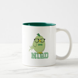 Taza Bicolor Pájaro Verde Lindo Friki con Gafas