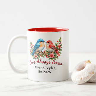 Taza Bicolor Pájaros de Amor Personalizados Acuarela Boda Anive