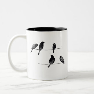 Taza Bicolor Pájaros negros con aspecto desgastado