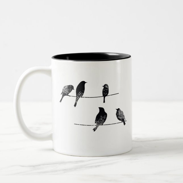 Taza Bicolor Pájaros negros con aspecto desgastado (Izquierda)