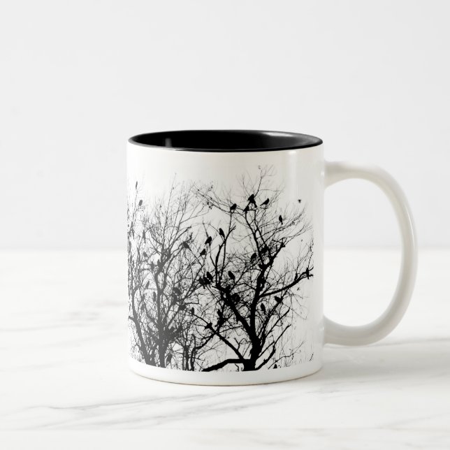 Taza Bicolor Pájaros negros en árboles (Derecha)