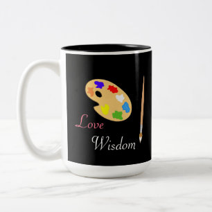 Taza Bicolor Paleta de Arte con Pincel y Texto en Negro