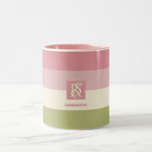 Taza Bicolor Paletas de color verde crema Rosa monograma