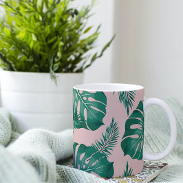 Taza Bicolor Palm rosa y verde tropical deja un patrón sin mar