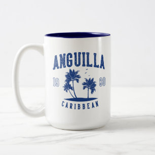 Taza Bicolor Palmera del Caribe de Anguila 1980