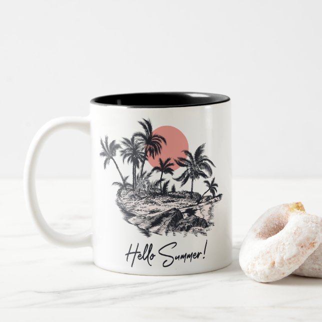 Taza Bicolor Palmeras Hola Verano  (Con donut)