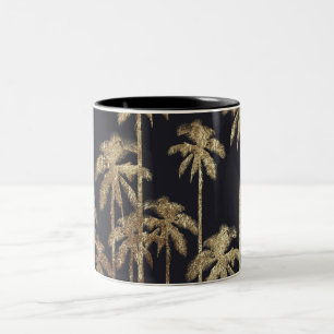 Taza Bicolor Palmeras tropicales del oro atractivo en negro