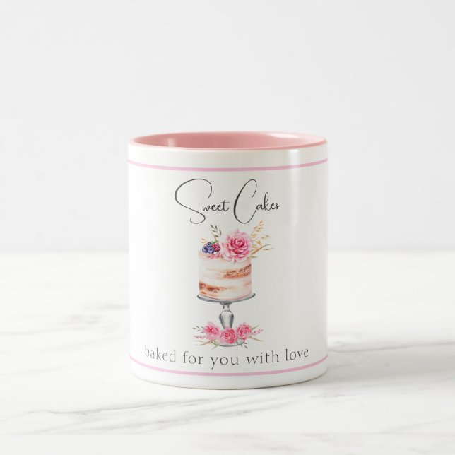 Taza Bicolor Panadería Pastel Rosa Elegante Acuarela (Centro)