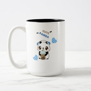 Taza Bicolor Panda Adorable con Té de Burbujas
