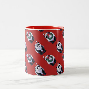 Taza Bicolor Panda Con Navidades En Rojo
