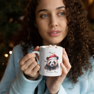 Taza Bicolor Panda de Navidad Holly Jolly, personalizado
