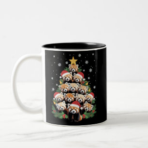 Taza Bicolor Panda Rojo Árbol de Navidad Animal Divertido 