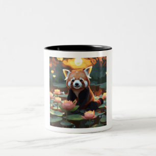 Taza Bicolor Panda rojo en estanque de loto