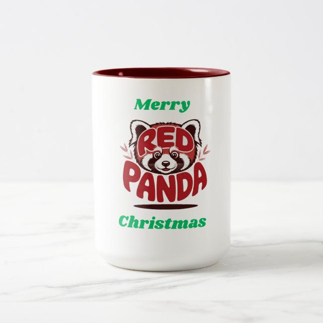 Taza Bicolor Panda Rojo Feliz Navidad (Centro)