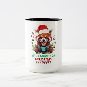 Taza Bicolor Panda rojo Todo lo que quiero para los Navidades e