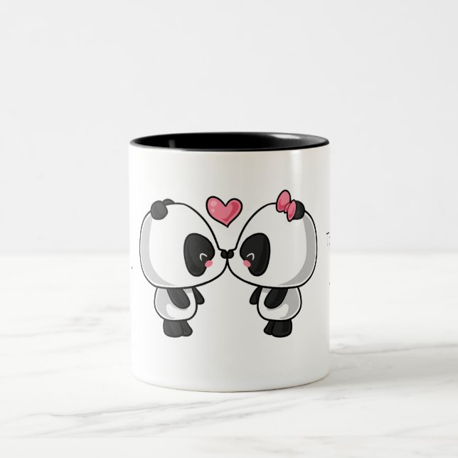 Taza Bicolor Pandas que se besan lindas te amo… (Centro)