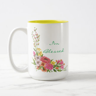 Taza Bicolor Panecilla de café floral "I m Blessed"